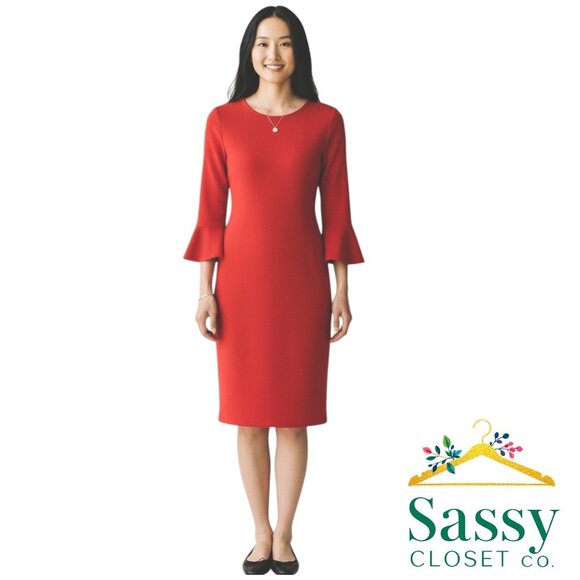Chico's Dresses & Skirts - ✨ CHICO’S Red Ponte Bell Sleeve Sheath Dress 1 M Stretch LRD ❤️